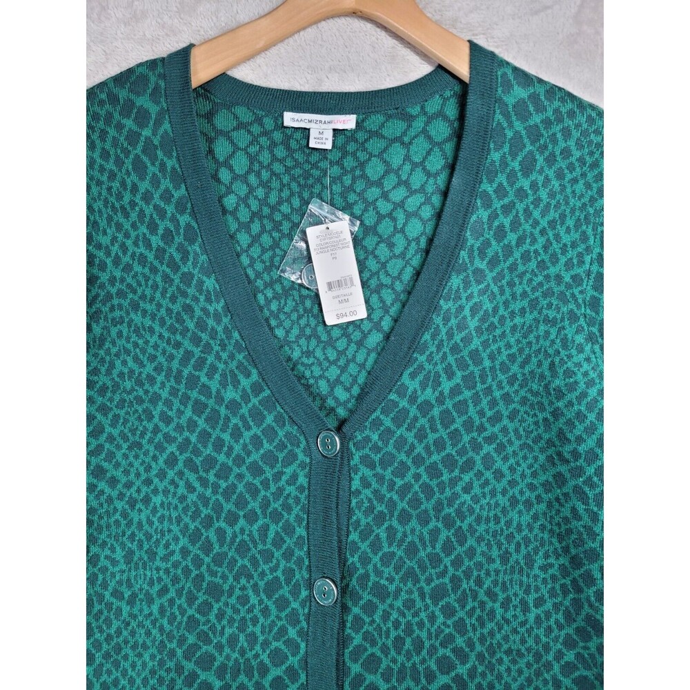 Isaac Mizrahi Live Cardigan Sweater Womens M Green Long Sleeve Animal Print - Picture 9 of 16